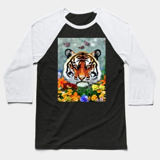 Tiger and Flowers Baseball T-Shirt